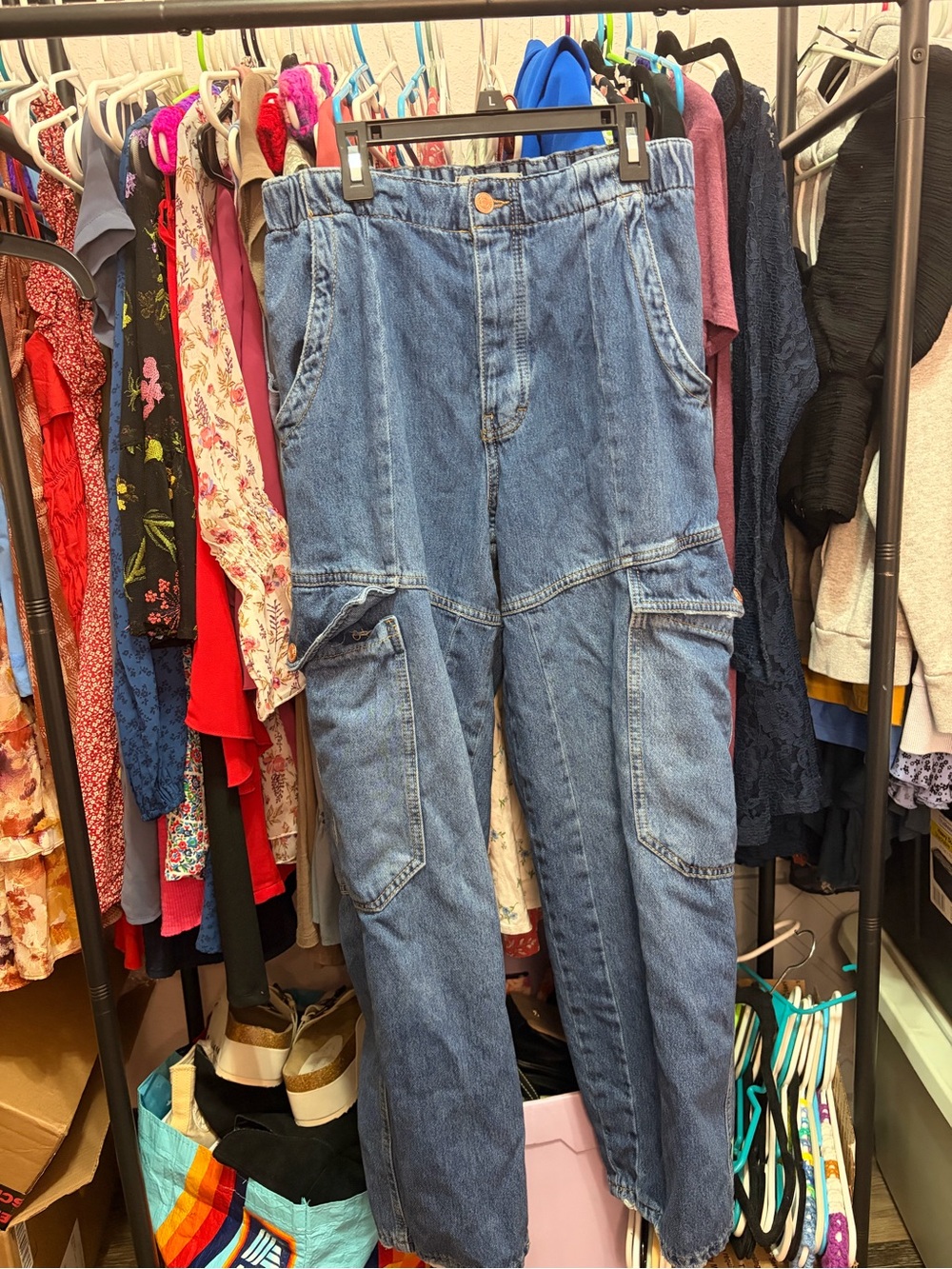 We The Free women’s  Light Blue Denim Cargo Jeans - Relaxed Fit